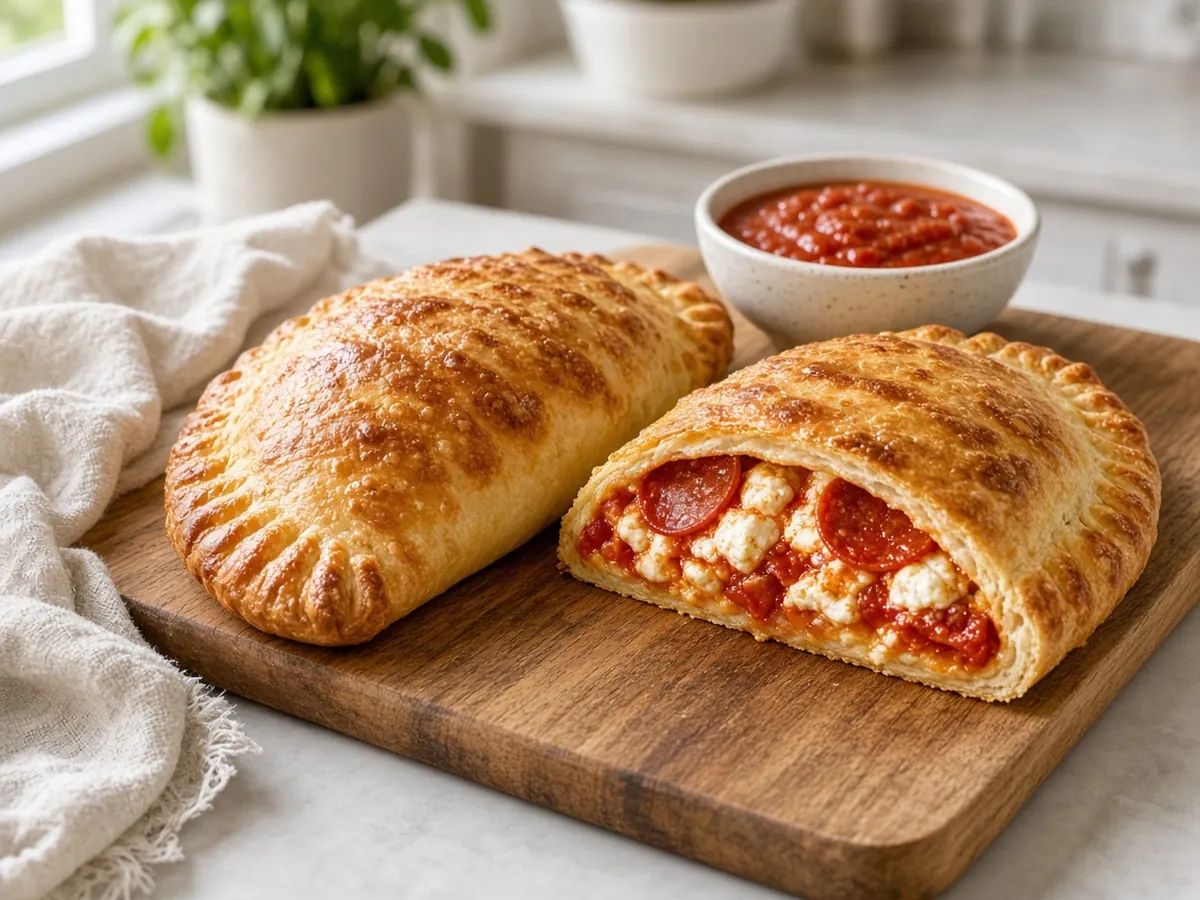 Calzones: Folded pizza-dough turnovers stuffed with ricotta, mozzarella and pepperoni.