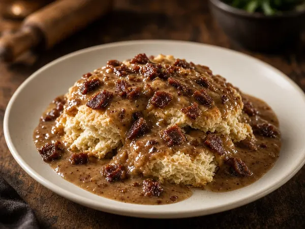 Jerky Gravy over Biscuits