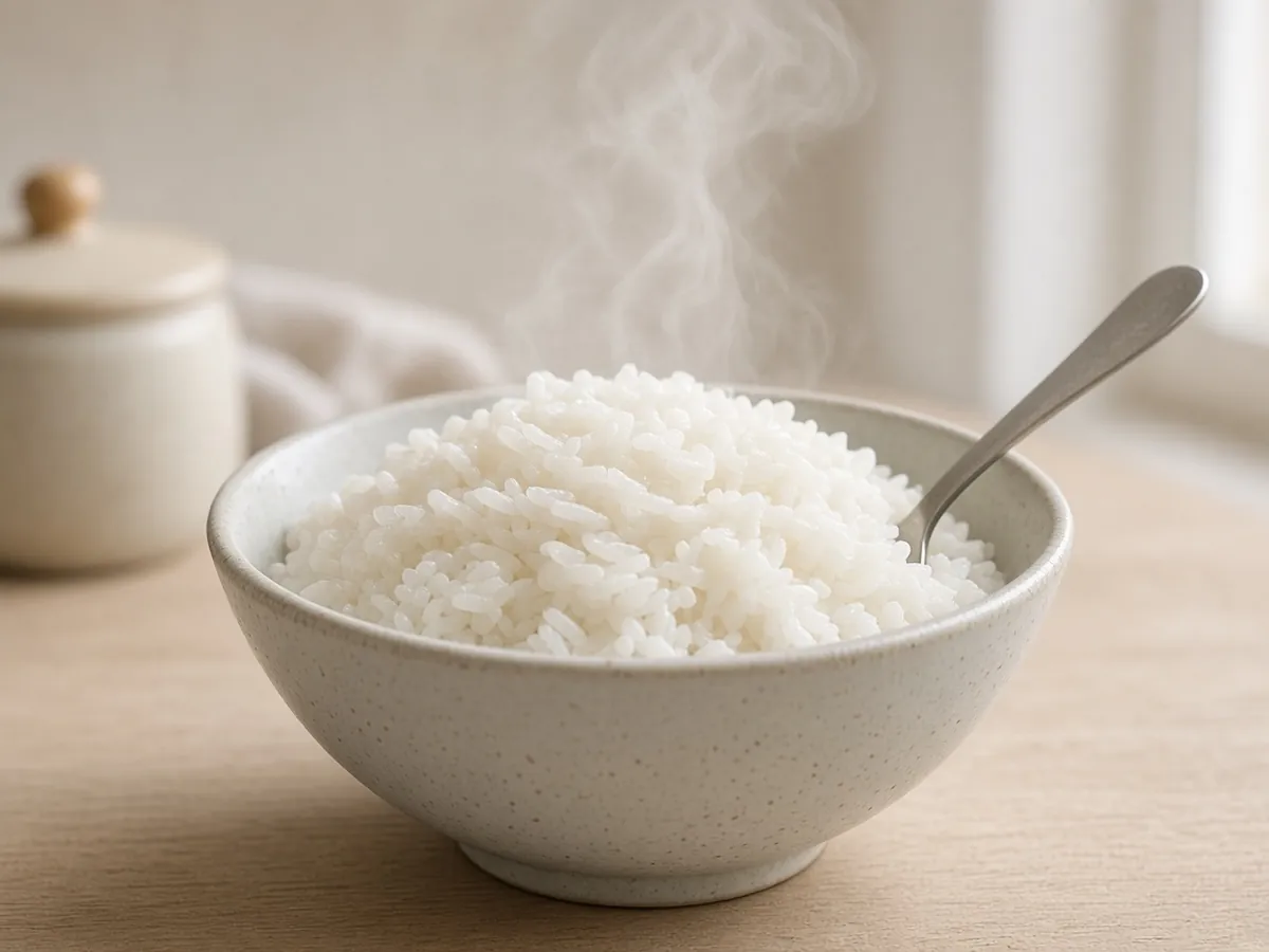 Simple Pantry Rice: Basic stovetop white rice with oil and salt — the few-ingredient backbone for beans, eggs or whatever else the pantry holds.