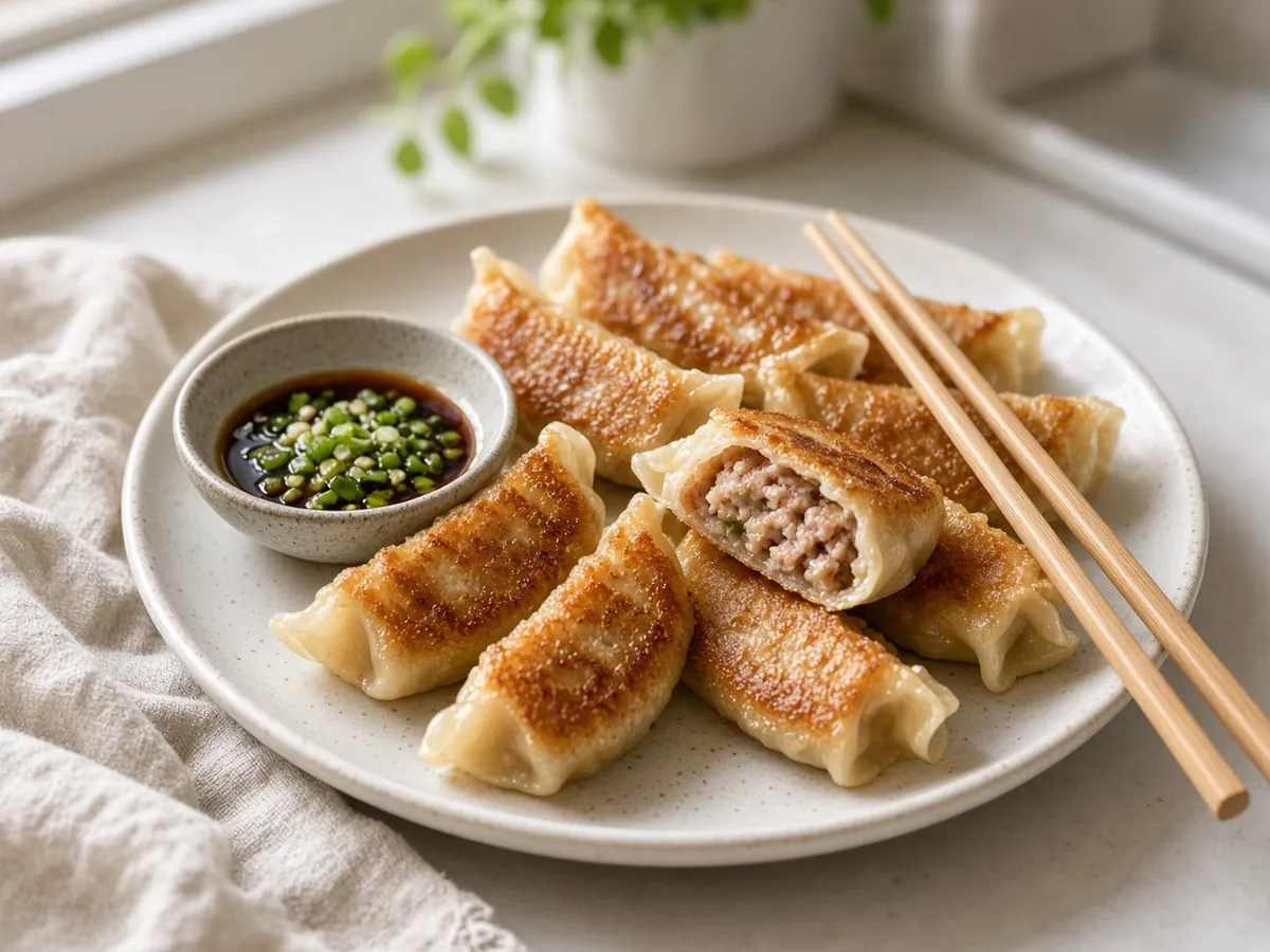 Pork and Cabbage Dumplings (Jiaozi): Juicy pork and napa cabbage dumplings, folded by hand and boiled or pan-fried into potstickers.