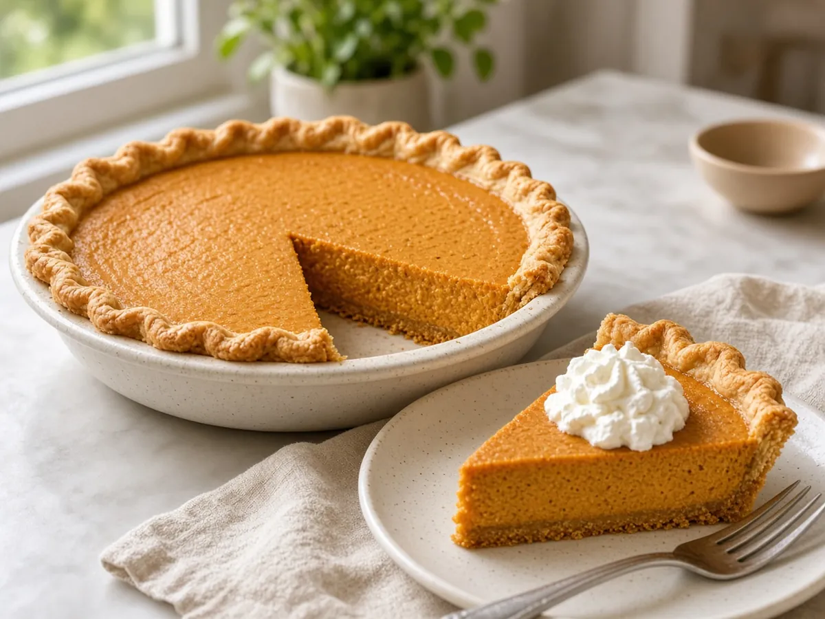 Pumpkin Pie: A silky, warmly spiced pumpkin custard in a flaky butter crust.