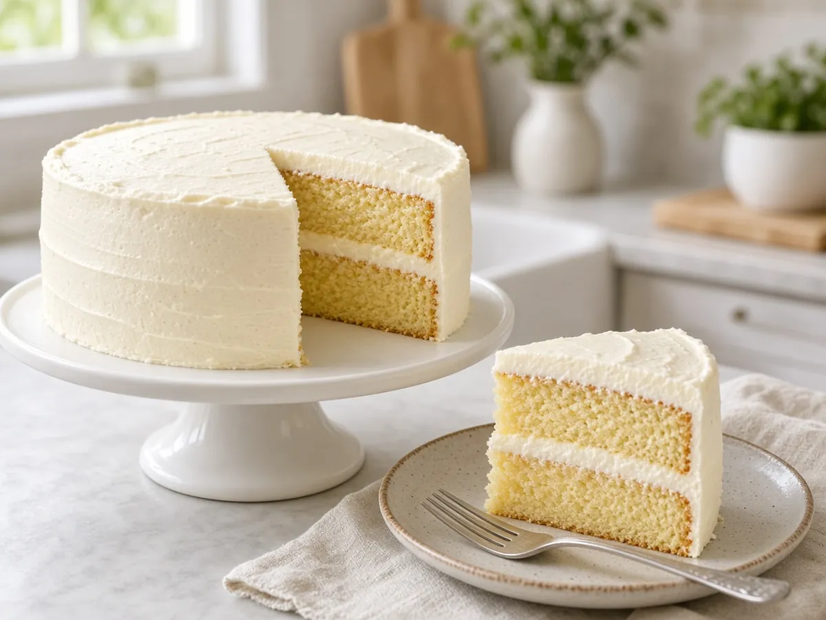 Classic Vanilla Layer Cake: A buttery, tender two-layer vanilla cake made by the classic creaming method.