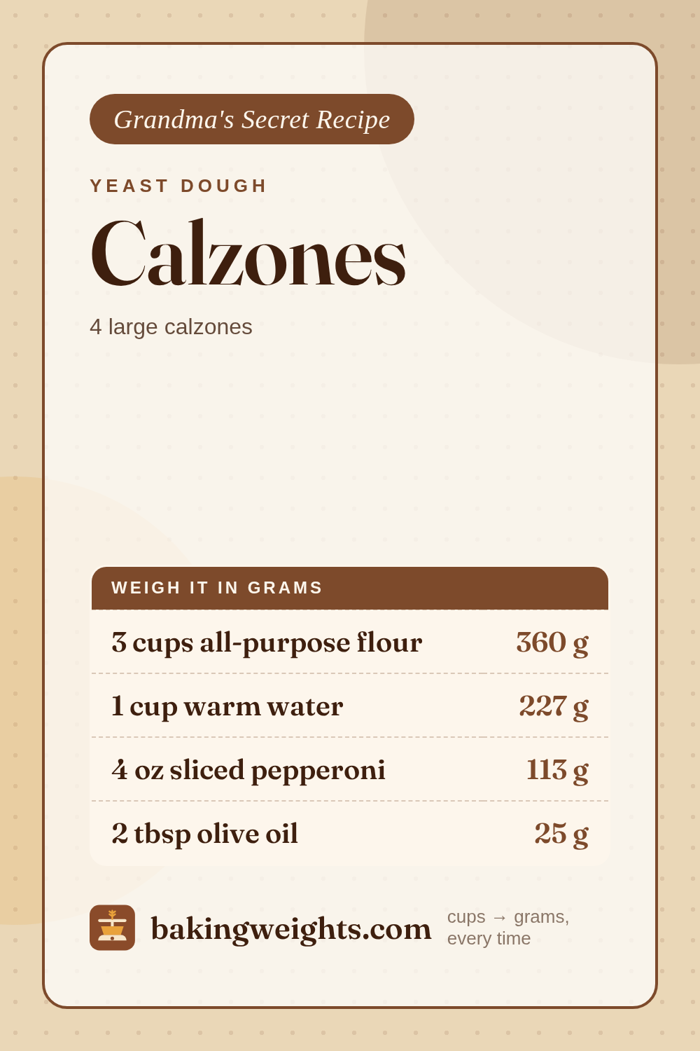 Calzones Recipe (Grams & Cups) | Baking Weights