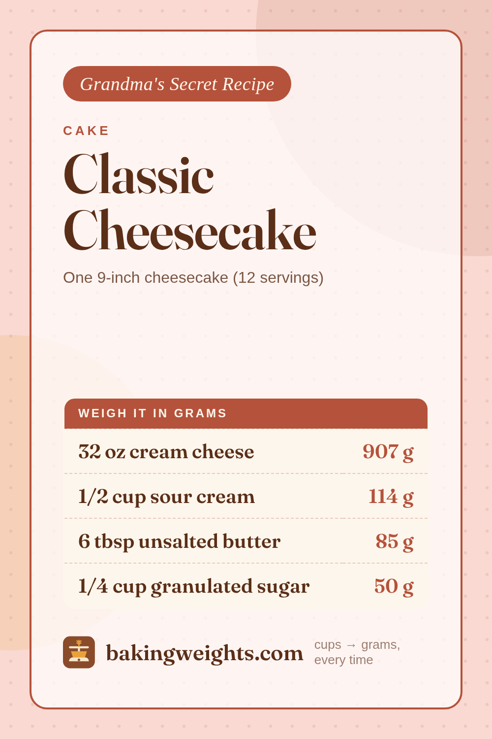 Classic Cheesecake Recipe (Grams & Cups) | Baking Weights