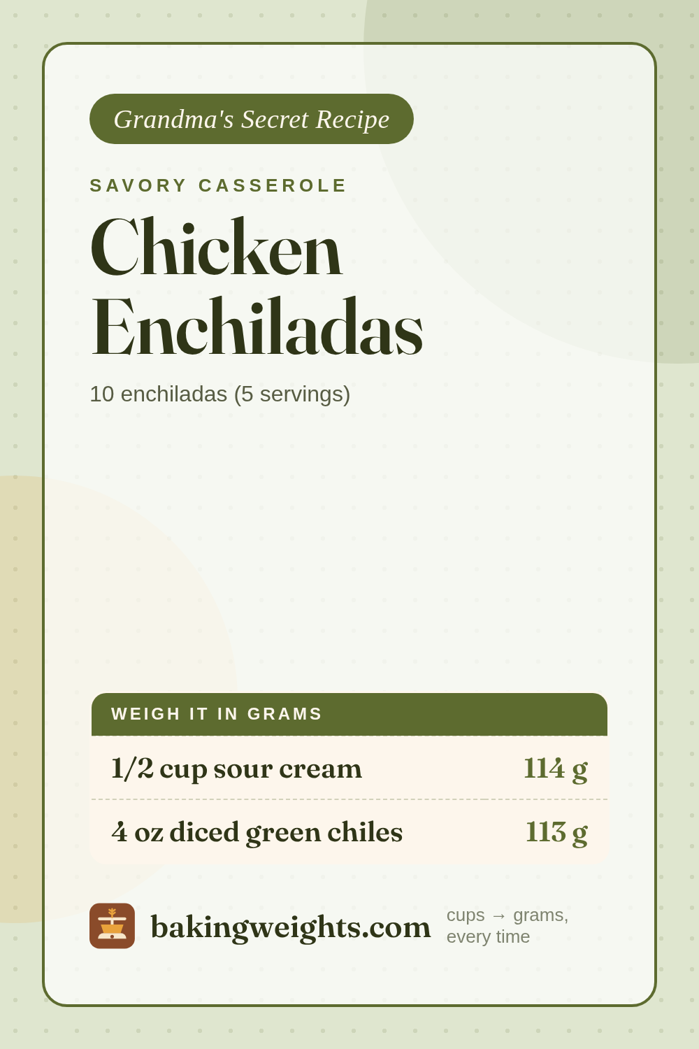 Chicken Enchiladas Recipe (Grams & Cups) | Baking Weights