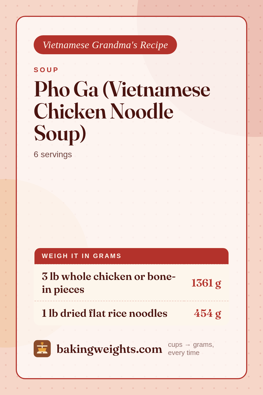 Pho Ga (Vietnamese Chicken Noodle Soup) Recipe (Grams & Cups) | Baking Weights